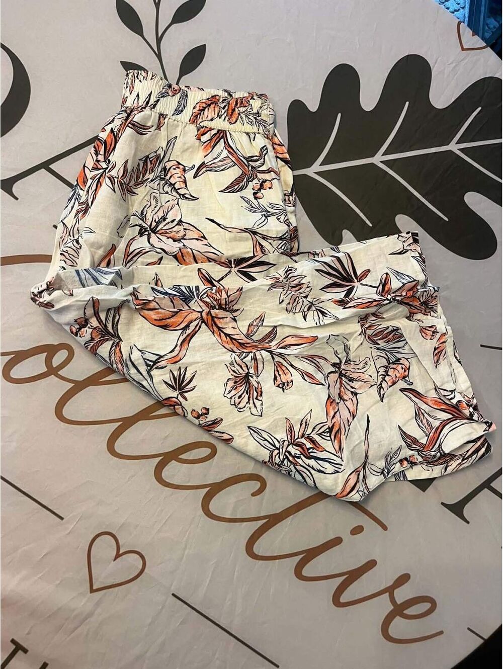 Tahari Women's Linen Floral Print Wide Leg Pants XL